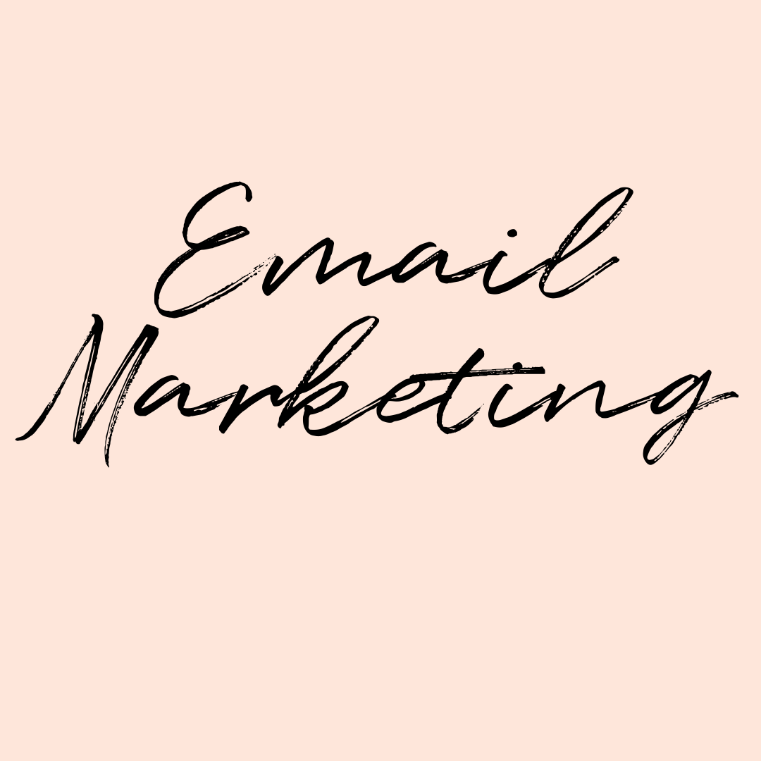 Email marketing in black script on light pink background